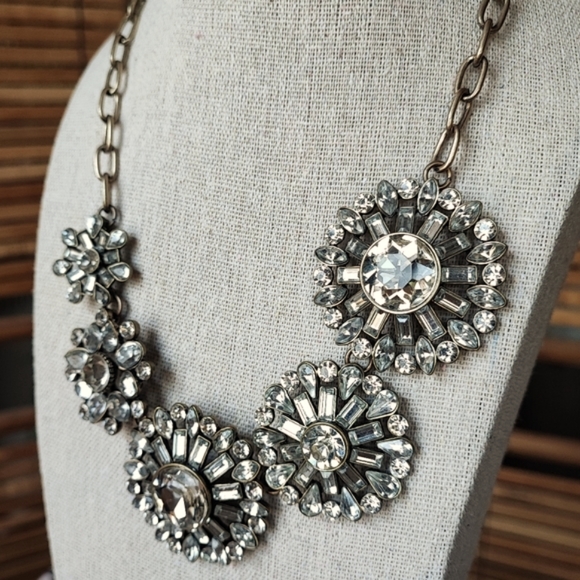 Leslie Danzis Signed Clear Rhinestone Statement Necklace Brass Tone Baguettes - Picture 2 of 15